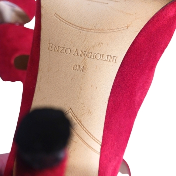 ENZO ANGIOLINI Suede Red Peep Toe Zippered Pumps Heels 8.5 - Picture 8 of 14